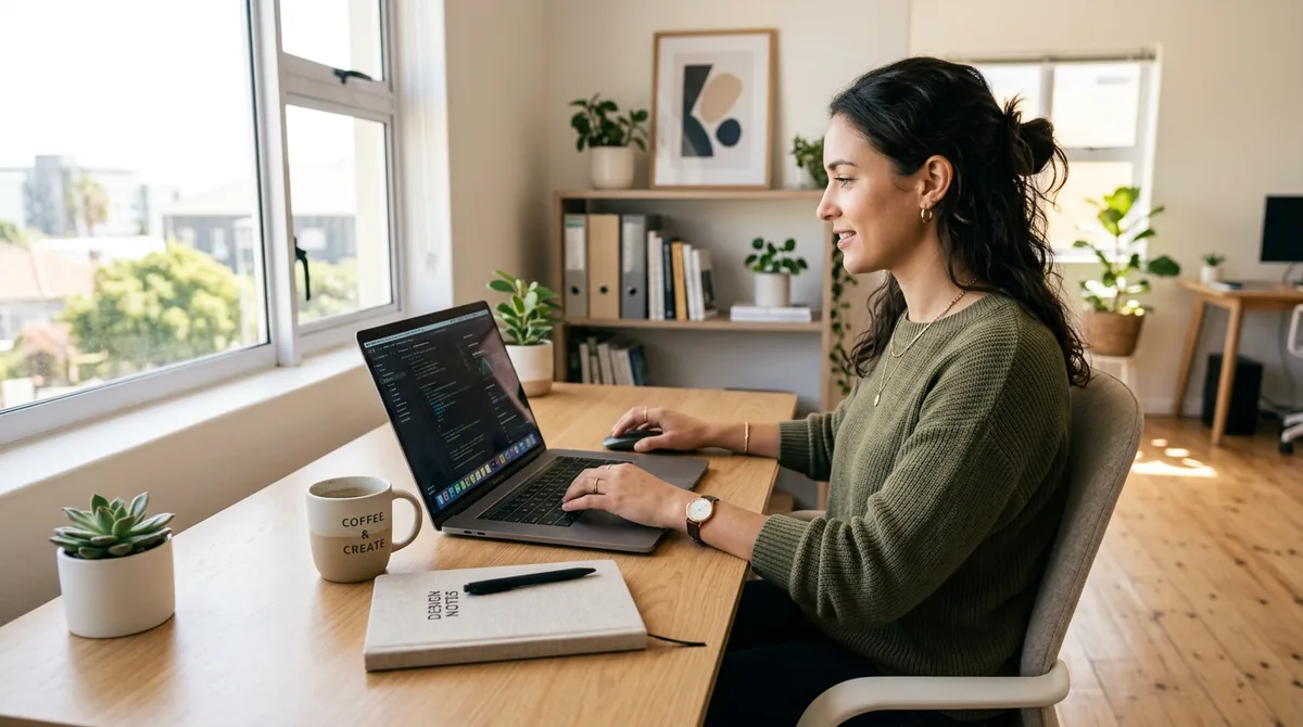 Freelance web travaillant à son bureau sur les fiches Google de ses clients