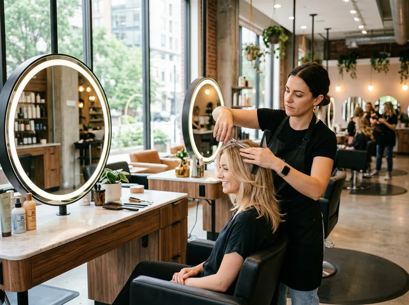Coiffeuse s’occupant d’une cliente dans son salon