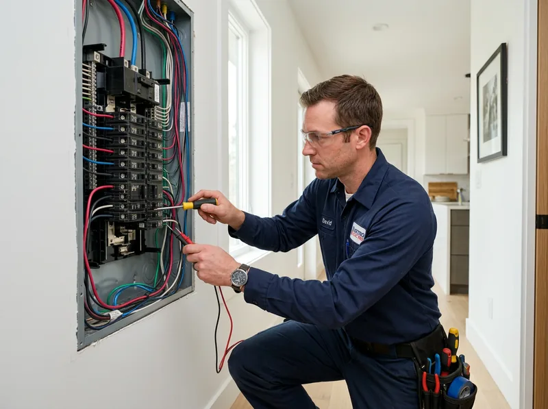 Électricien travaillant sur un tableau électrique